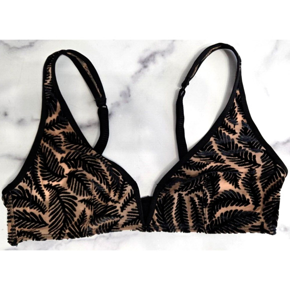 Out From Under Veronica Velvet V Wire Bralette Small Black Nude Burnout Palm - Picture 1 of 9